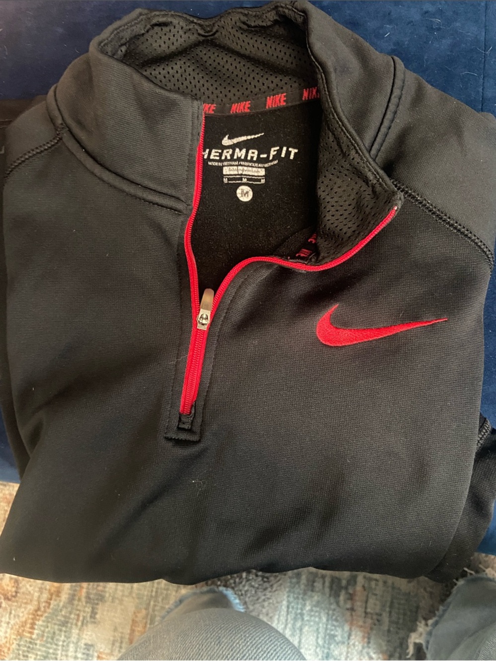 Nike Black Therma-FIT Quarter-Zip Jacket with Red Swoosh